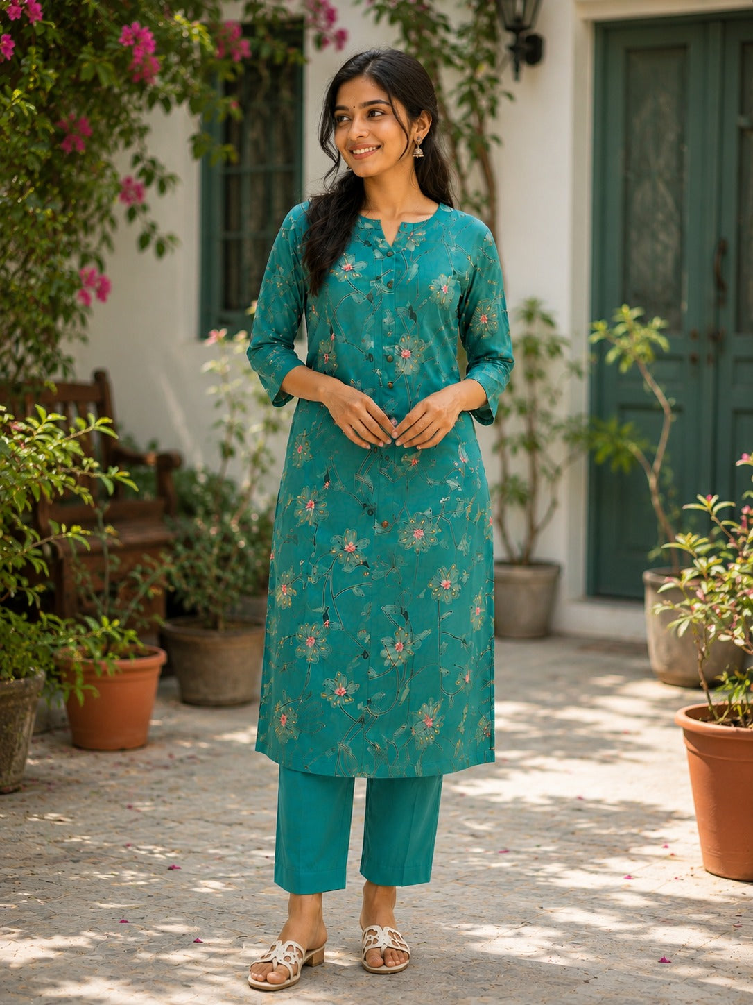 Teal Blossom Co-ord Set