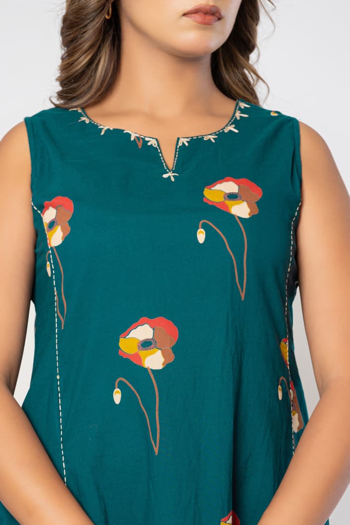 Teal Green Midi A-Line Dress