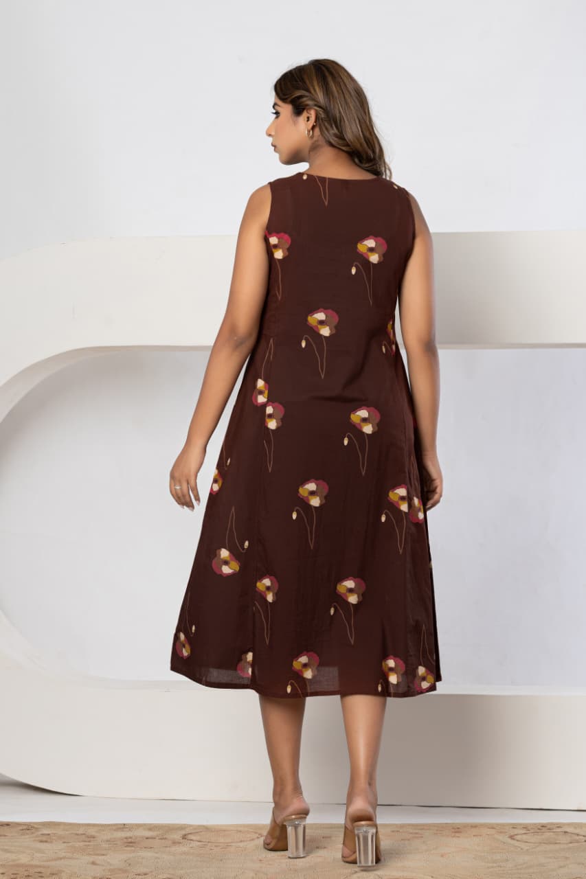 Cocoa Bloom A-Line Midi Dress