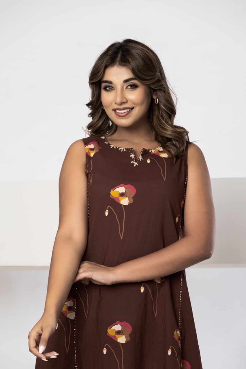 Cocoa Bloom A-Line Midi Dress