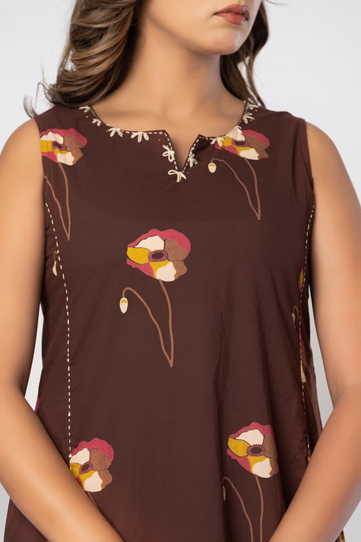 Cocoa Bloom A-Line Midi Dress