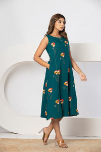 Teal Green Midi A-Line Dress