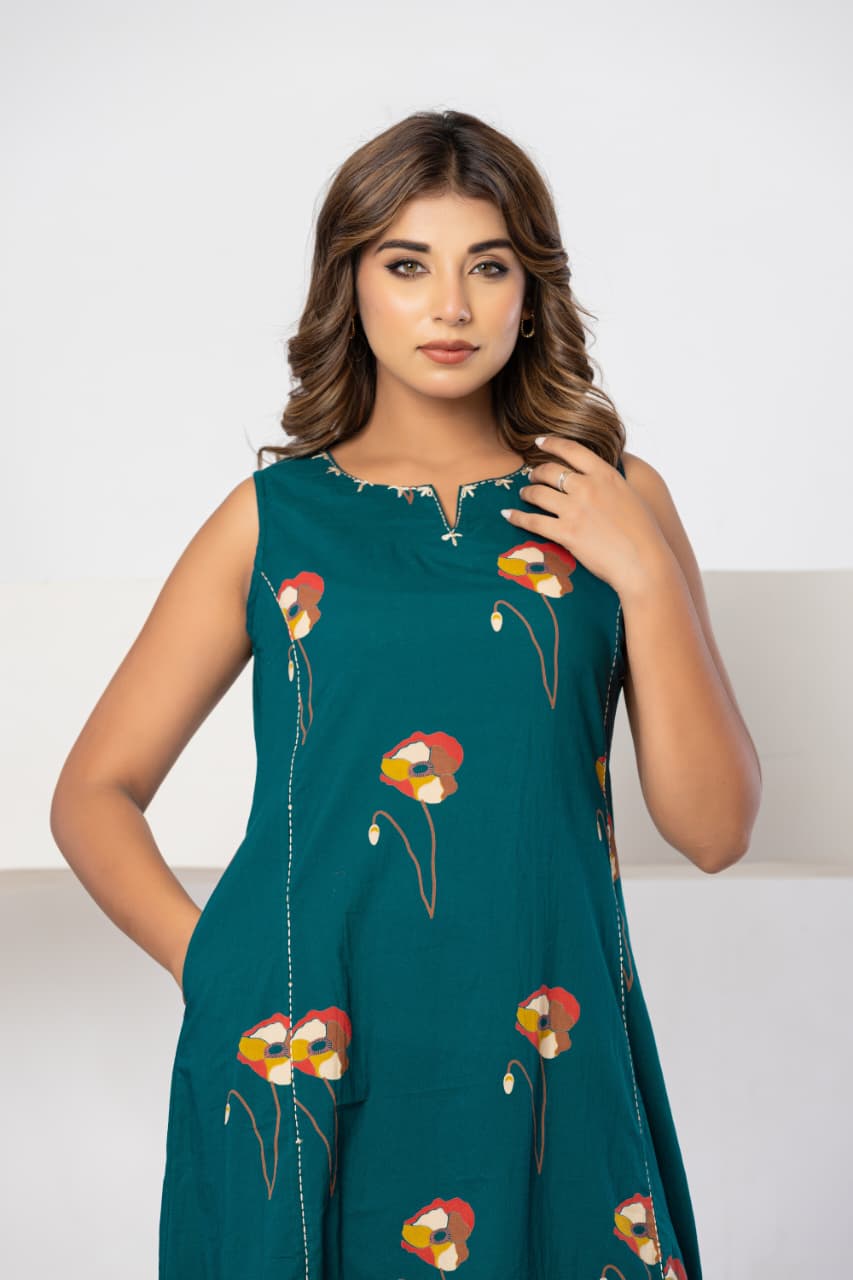 Teal Green Midi A-Line Dress