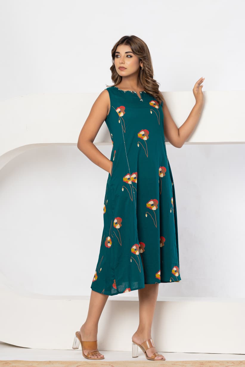 Teal Green Midi A-Line Dress