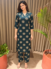 Blue Printed V-Neck Co-ord