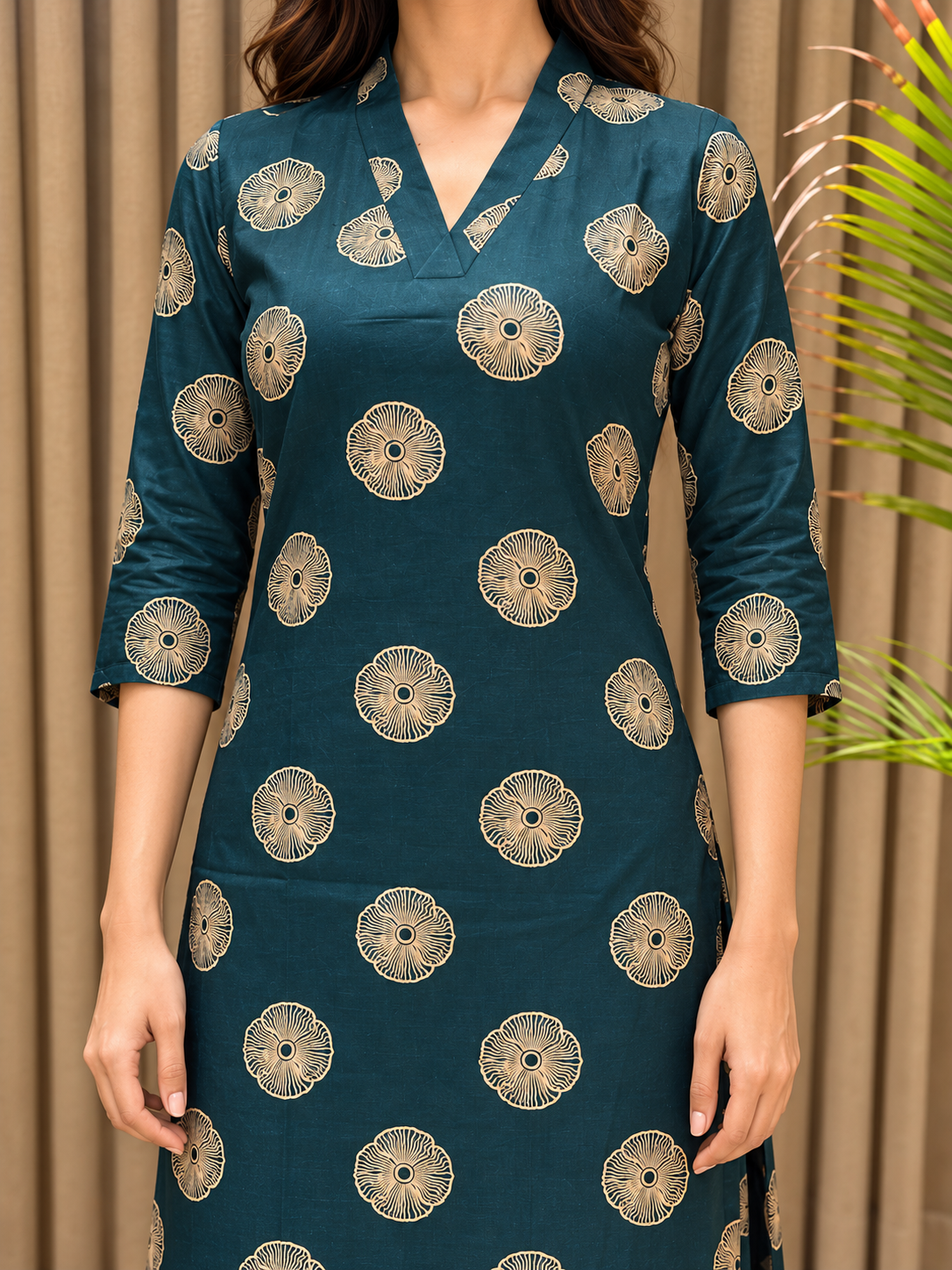 Blue Printed V-Neck Co-ord