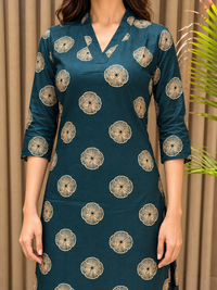 Blue Printed V-Neck Co-ord