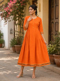 Flared Cotton Kurti – Orange.