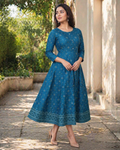 Bindoo Kali Cotton Kurti - Deep Teal