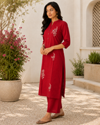Ruby Blossom Embroidered Co-ord Set