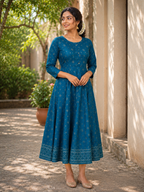 Bindoo Kali Cotton Kurti - Deep Teal