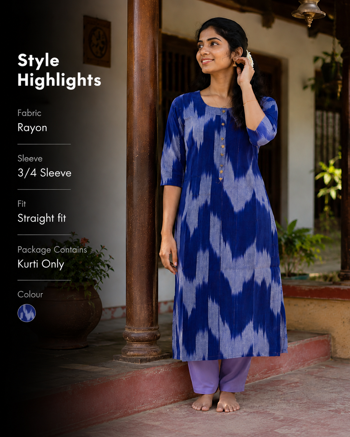 Blue Ikat Straight Kurti
