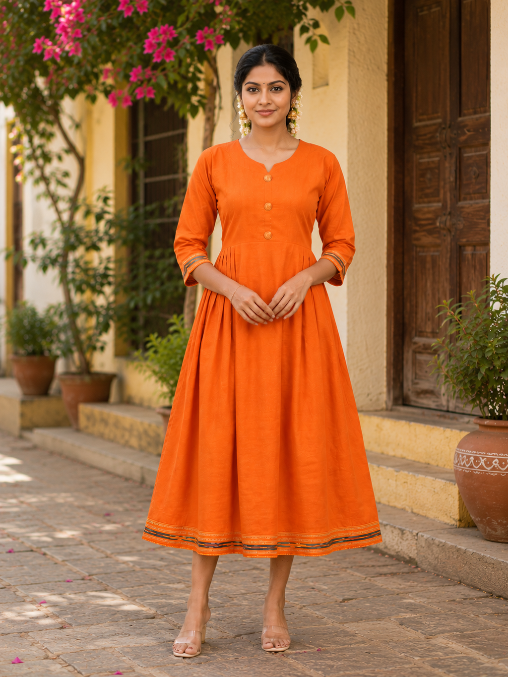 Flared Cotton Kurti – Orange.