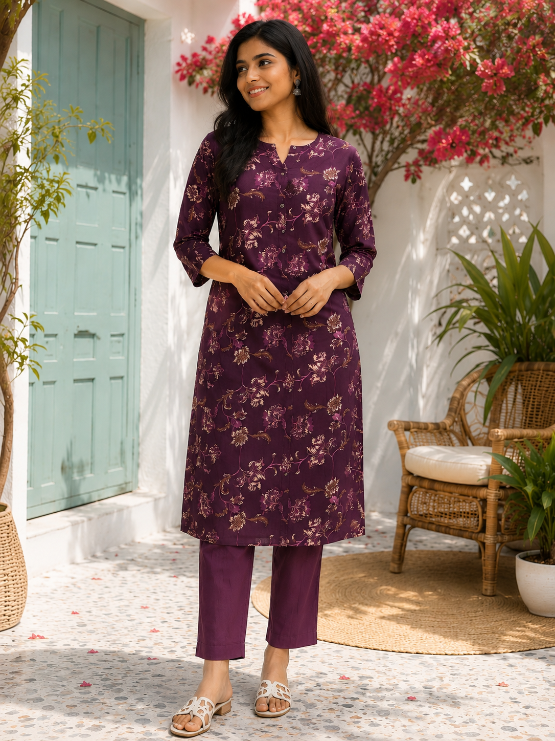 Wine Floral Co-ord Set