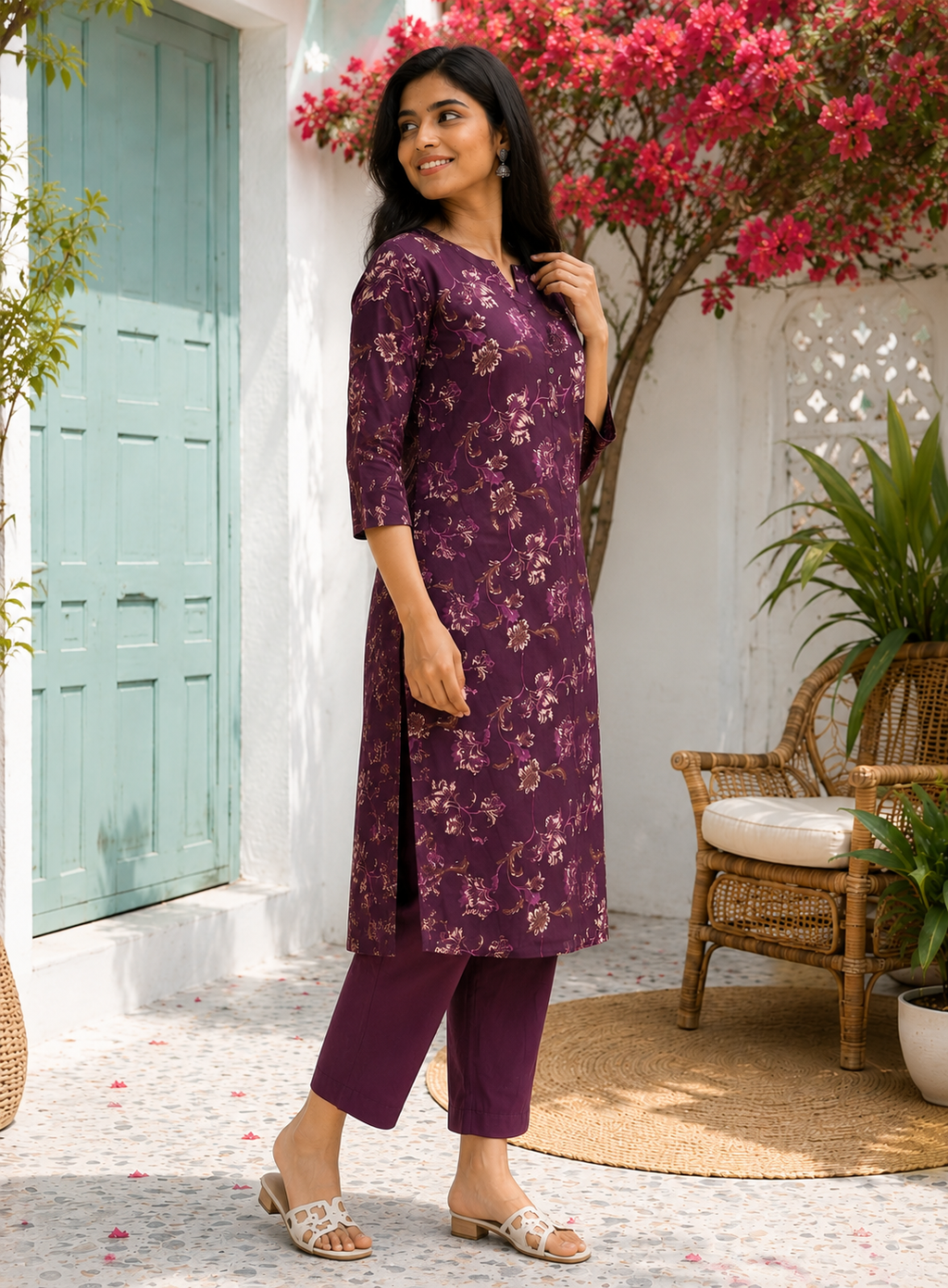 Wine Floral Co-ord Set