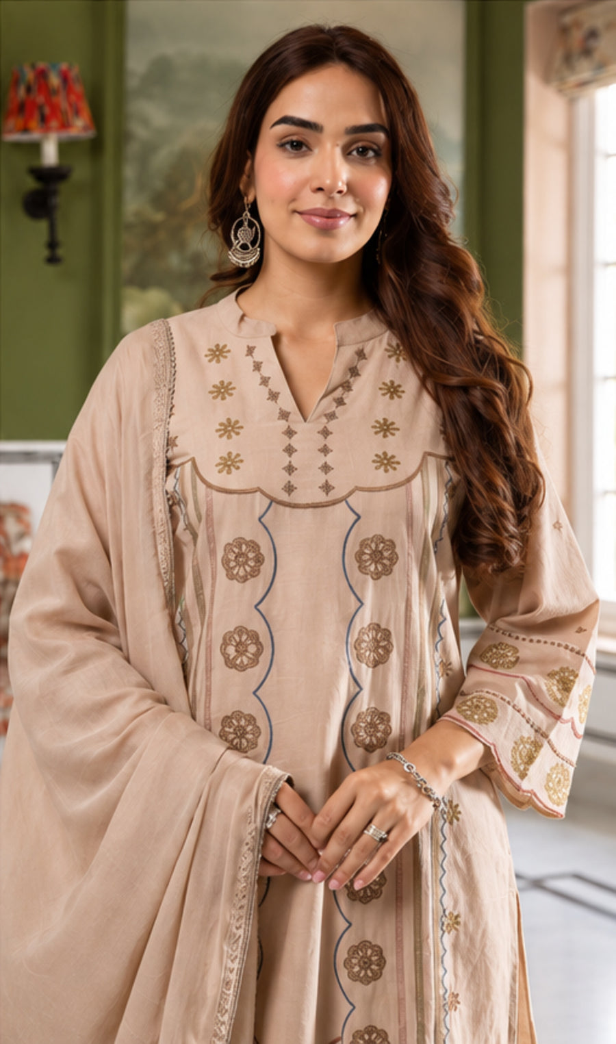 Flared Straight Beige Kurta Pant