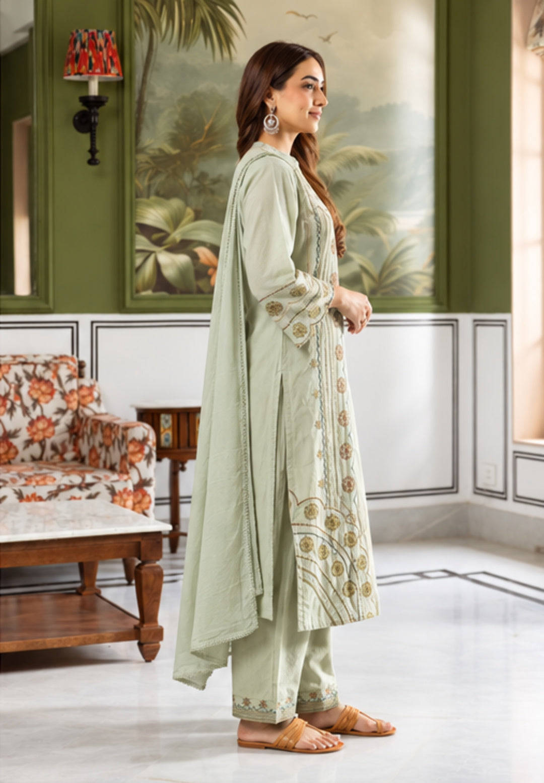Flared Straight Pista Kurta Pant