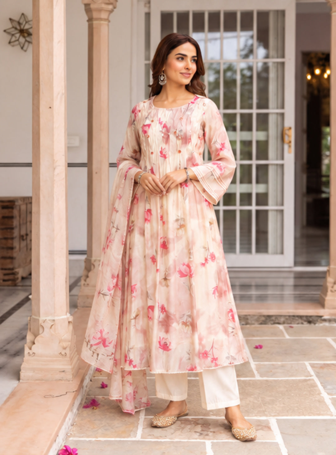 Mul Chanderi Pink Kurta Set