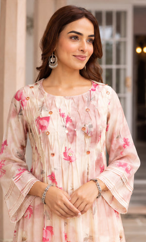 Mul Chanderi Pink Kurta Set