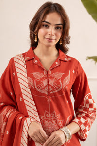 Mul Chanderi V-Neck Rust Red Kurta
