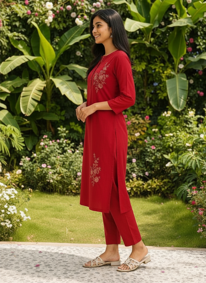 Ruby Blossom Embroidered Co-ord Set