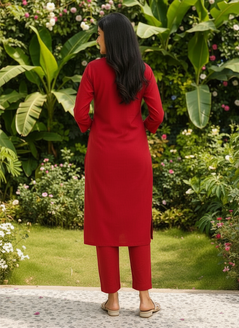 Ruby Blossom Embroidered Co-ord Set